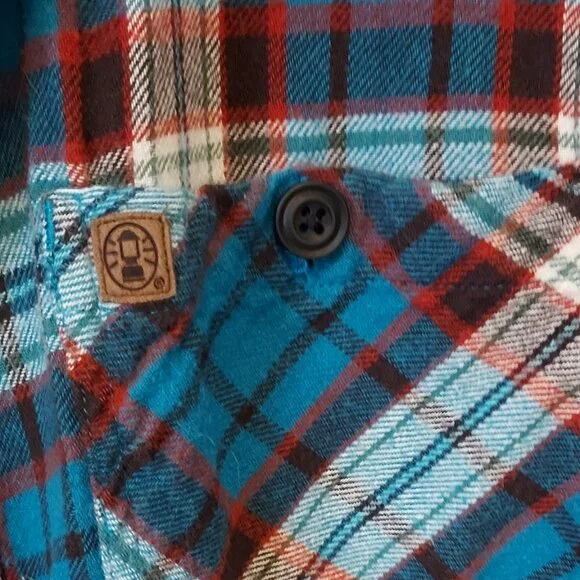 Coleman teal and red plaid flannel shirt - Picture 4 of 7